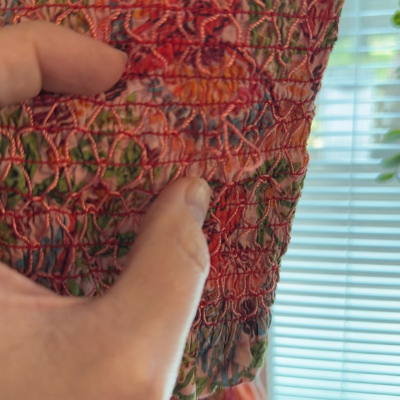 Farm Rio Anthropologie Pink Macaw Flight Smocked Midi Dress - Picture 7 of 13